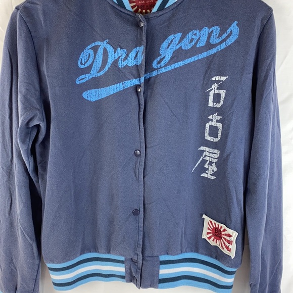 BB London Hipster Logo Bomber Jacket Size 2-M Snap Front - Picture 3 of 16